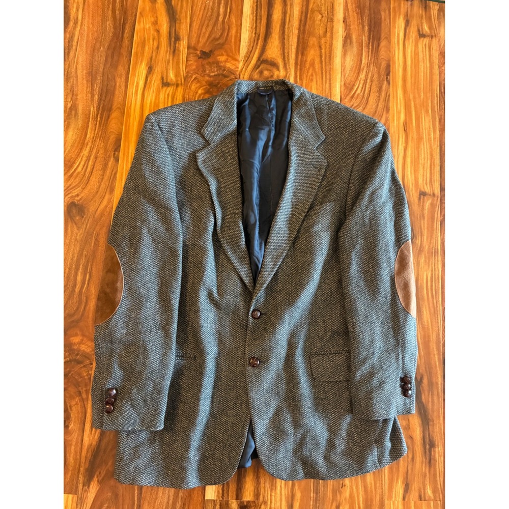 Vintage Oak Creek Wool Tweed Blazer Elbow Patches Gray Academic USA Made XL‎